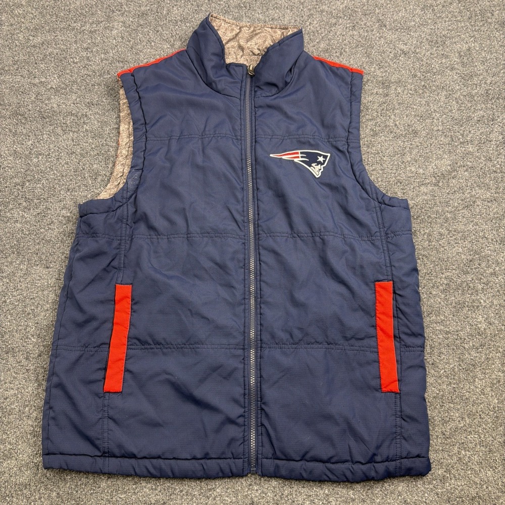 NFL New England Patriots Reversible Vest Mens Medium Fleece Puffer Full Zip